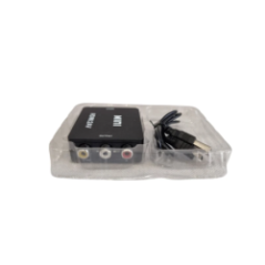 opakowanie konwertera HDMI na AV z widocznym kablem zasilającym