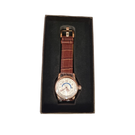 Чоловічий механічний годинник з коричневим ремінцем та функцією дати