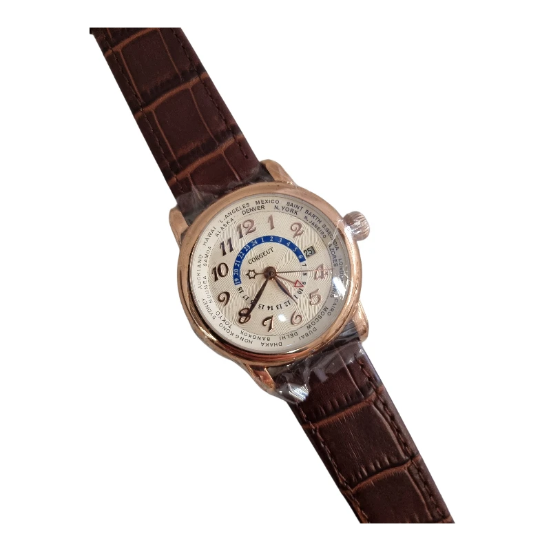 Men's Mechanical Watch with Brown Strap and Date Function