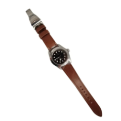 Men's watch with brown leather strap and steel case