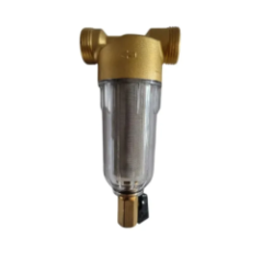 Pre-filter for water with brass housing and drain valve
