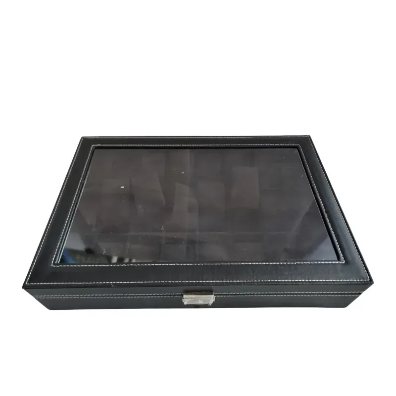 Pudełko na zegarki z przezroczystym wiekiem i ekoskórą