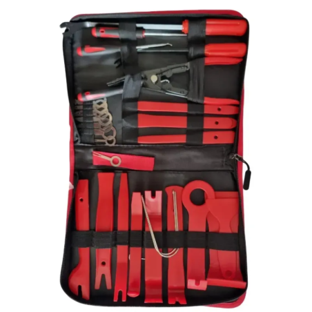 automotive upholstery and component removal tool set with accessories in bag