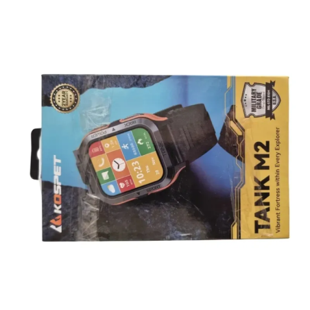 Смарт-годинник Tank M2 спортивний вид спереду з ремінцем та зарядним пристроєм