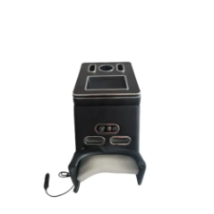 car armrest side view with open compartment