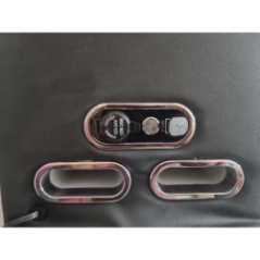 car armrest top view with open compartment