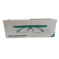 packaging of adjustable prescription glasses with information