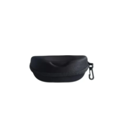 black glasses case top view with zipper and carabiner