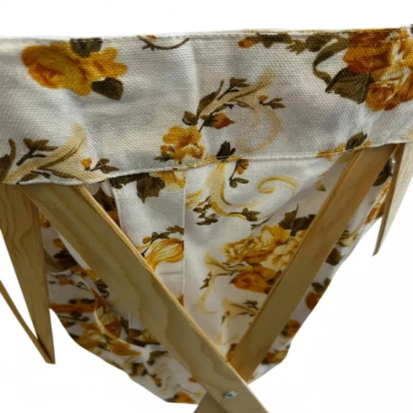 Foldable Laundry Basket with Wooden Frame and Floral Fabric Bag