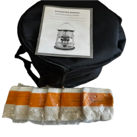 portable small oil heater top view with wick set and manual