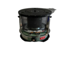 oil heater front view with safety tank label