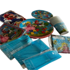 Zestaw naczyń papierowych na urodziny z motywem Super Mario