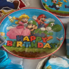 Super Mario birthday paper tableware set top view