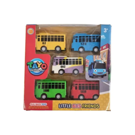 set mit 5 bunten spielbussen tayo der kleine bus frontansicht