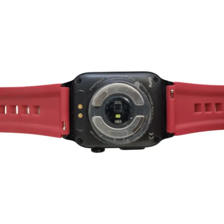 smartwatch with red strap top view