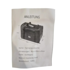 pet carrier bag instruction and product dimensions view