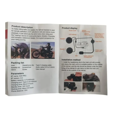 Zestaw słuchawkowy Bluetooth do kasku motocyklowego z mikrofonem i głośnikami