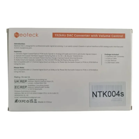 Neoteck 192kHz Digital-to-Analog Audio Converter with Volume Control