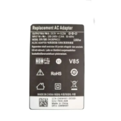 bottom view of laptop charger with label