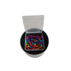 plastic container with beads side view