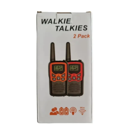 set aus zwei walkie talkies spezifikationsansicht auf verpackung