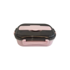 pink lunch box top view with open lid and compartments