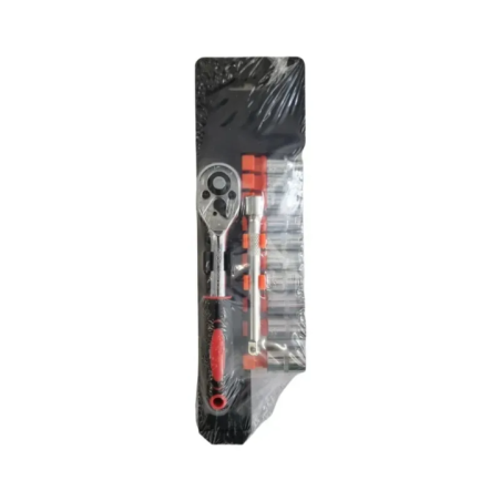 socket wrench set with ratchet and extension side view
