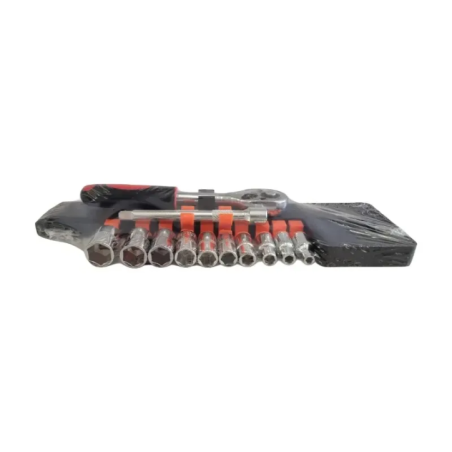 socket wrench set with ratchet and extension top view