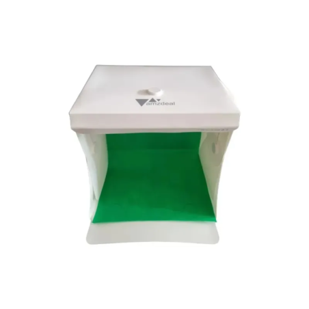 foldable photography studio interior view with green background