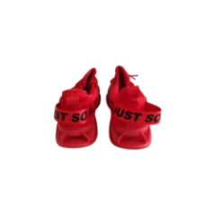 red men's sports shoes side and front view