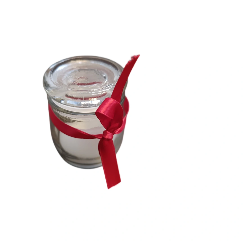Decorative lamp LED in a glass jar with a red ribbon