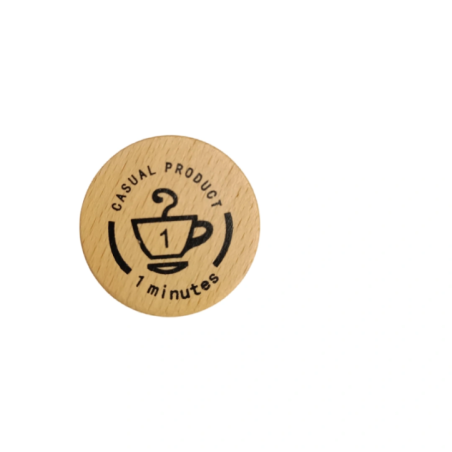 Top view of the hourglass with cup print and '1 minute' text