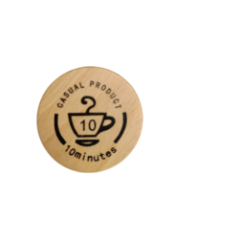 Top view of the hourglass top with print of 10 minutes and cup symbol