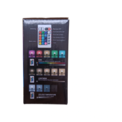 Other side of the packaging with a description of remote control functions and light effects