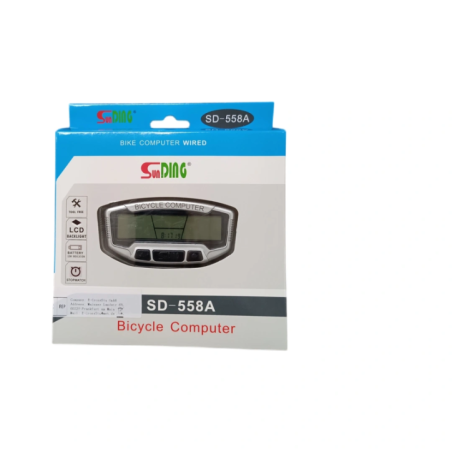 Packaging of the bike computer SunDing SD-558A with visible LCD display
