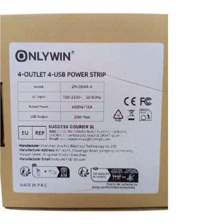 Listwa zasilająca Onlywin z 4 gniazdkami i 4 portami USB na zielonym tle