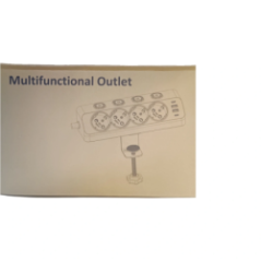 Packaging with an illustration of the power strip and mounting bracket.