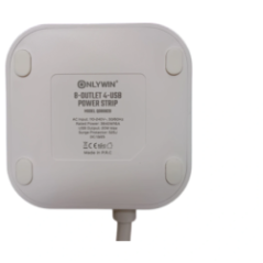 Bottom of power strip with technical label and anti-slip pads