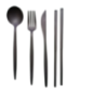 Black Plastic Dish and Cutlery Set