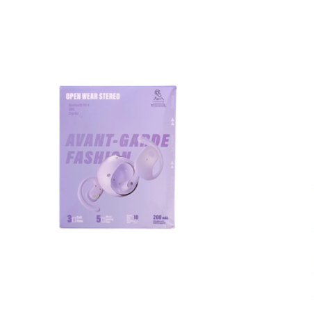 Packaging of wireless earbuds Bluetooth 5.4 OWS with information on battery life and capacity