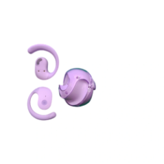 In-Ear-Kopfhörer mit Bügeln und offenem Ladecase auf grünem Hintergrund