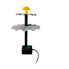 Widok boczny pompy fontannowej z dwoma falistymi dyszami i żółtym elementem