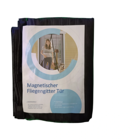 Gefaltetes schwarzes Moskitonetz mit Etikett und Installationsanleitung