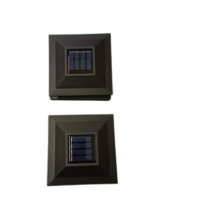 Two solar garden lamps with visible solar panel on top