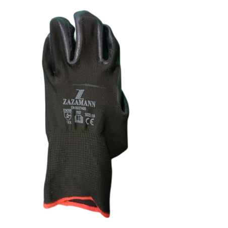 Schwarze Arbeitshandschuhe ZAZAMANN mit Druck und Handgelenkband