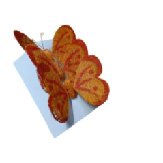 Side perspective of the butterfly highlighting fiber details and metal elements