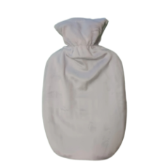 Hot water bottle in a bright cover viewed from the back