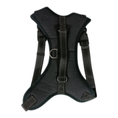 Close-up of plastic buckle with red button on the harness