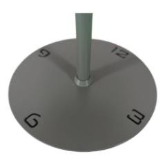 Table lamp with red shade and base with hour markings