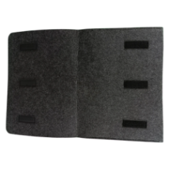 open laptop sleeve showing pockets and Velcro closure